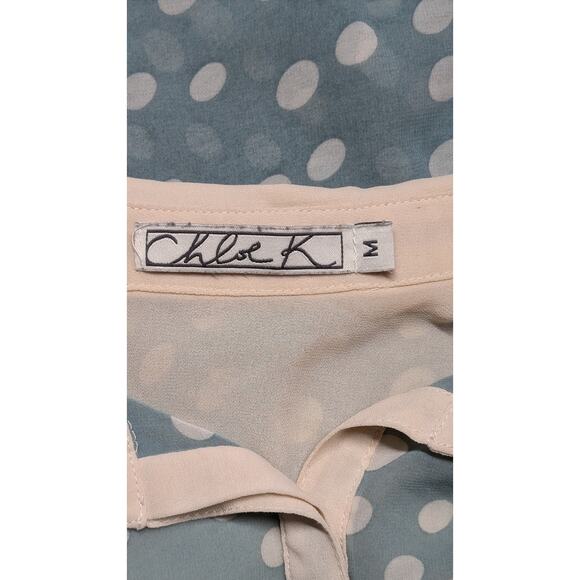 Chloe K Polka Dot Sleeveless Blouse Sheer Tank Top Button Trim Medium - Picture 4 of 5